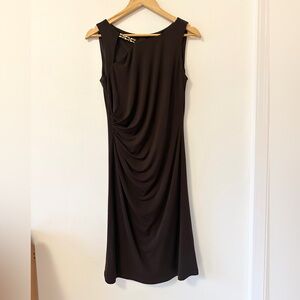 David Meister Chocolate Brown Mini Dress with Gold Detail | Size 6